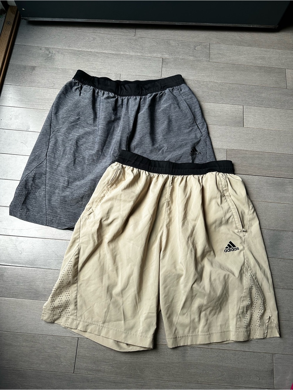 Lot Of 2 Men’s Adidas Axis Woven Gray And Tan Athletic Running Shorts Size Large